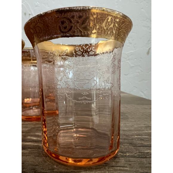 Vintage Tiffin Franciscan Rambler Rose Pink Etched Gold Rim Glasses Set of 6 - Picture 2 of 11